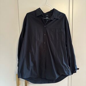 GAP Women's Black Button-Down Big Shirt L Tall cotton